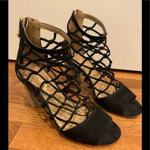 Report Mixie Black Fish Net Pattern Heeled Sandals